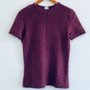 Ozbek Knit Sweater Mohair Top Womens Small/Medium* Short Sleeve Maroon Italian